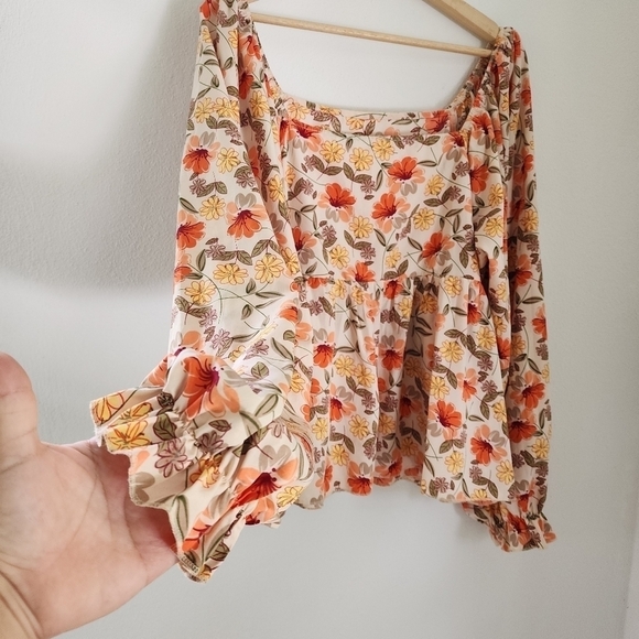 2/$20 SHEIN Curve Plus Floral Print Lantern Sleeve Peplum Hem Blouse Size 1X - Picture 7 of 12